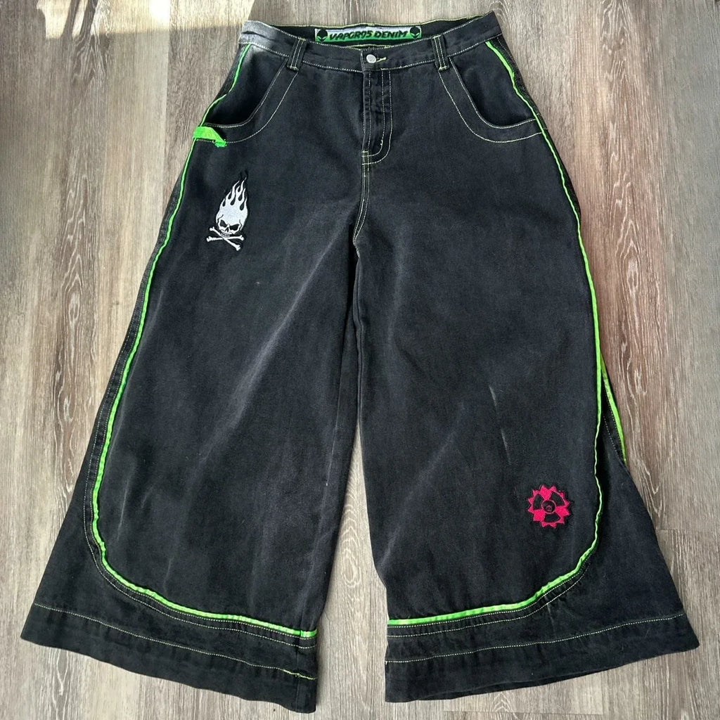 Jeans Primavera e autunno Pantaloni larghi con motivo alieno a gamba larga europei e americani 2024 nuovi uomini hip-hop di tendenza di alta strada