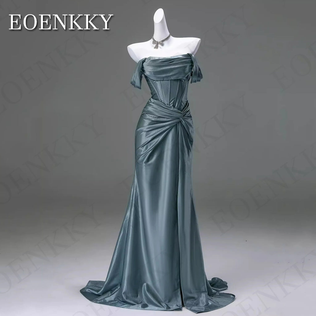 EOENKKY Abito da sera sexy con spalle scoperte a sirena elegante in raso per donna personalizzabile Sexy fuori spalla abiti da sera Sirena donna elegante raso abito da sposa personalizzato