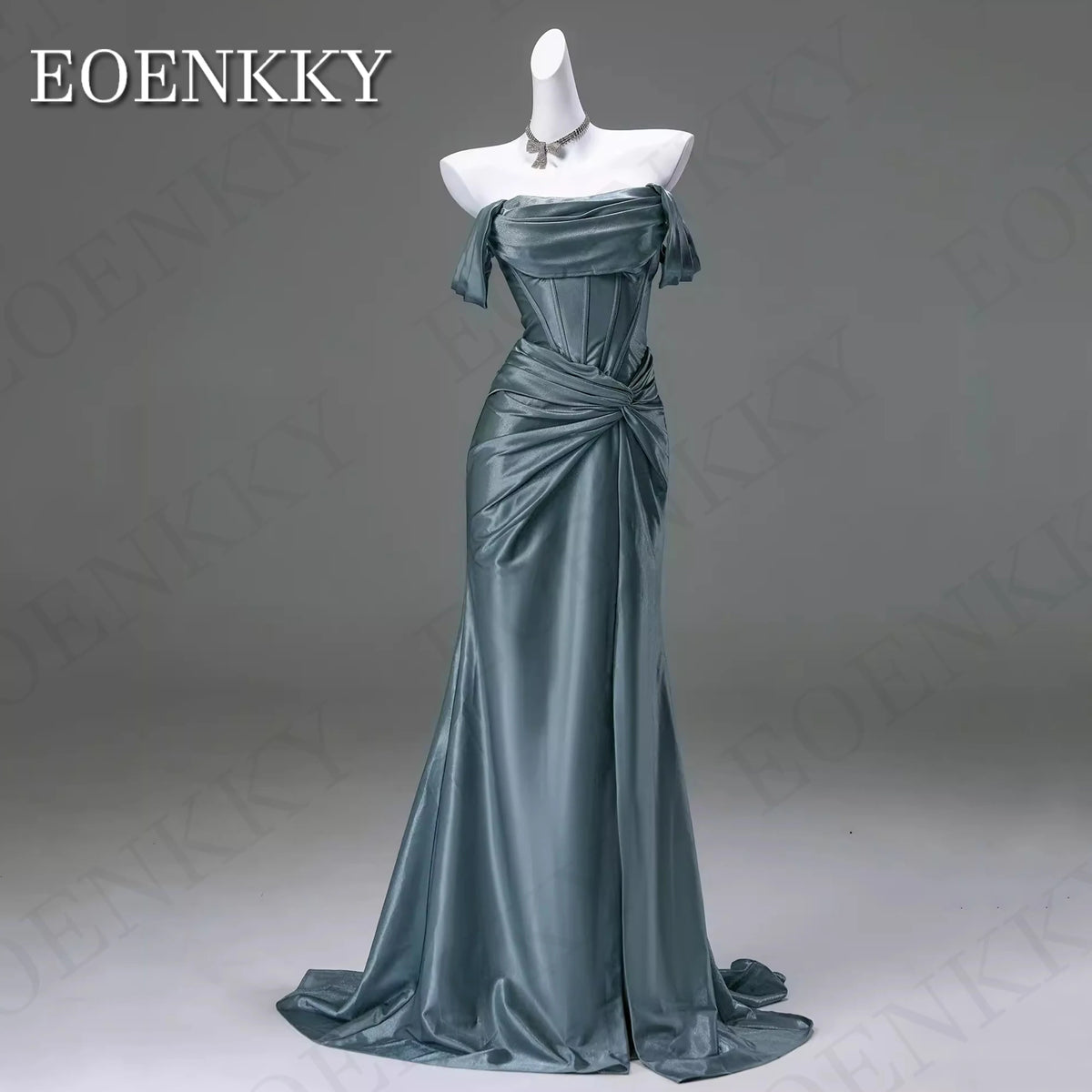 EOENKKY Abito da sera sexy con spalle scoperte a sirena elegante in raso per donna personalizzabile Sexy fuori spalla abiti da sera Sirena donna elegante raso abito da sposa personalizzato