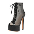 Onlymaker Women Platform Ankle Boots Black Lace Up Mesh 16CM Thin High Heel FashionSexy  Stiletto Female Boots