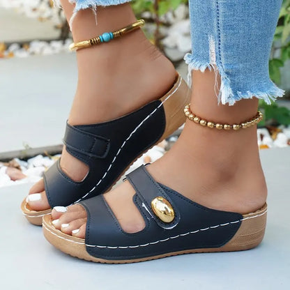 Sandales décontractées d'été pour femme à talon, chaussures compensées basses pour femme, chaussons d'intérieur et d'extérieur, chaussures d'été à talon