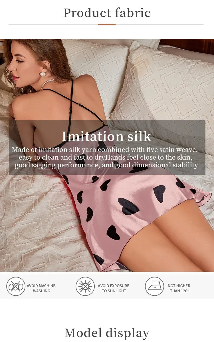 Pigiama estivo nuovo sexy tinta unita stampato stile amore con scollo a U croce regolabile tracolla sottile abito senza schienale