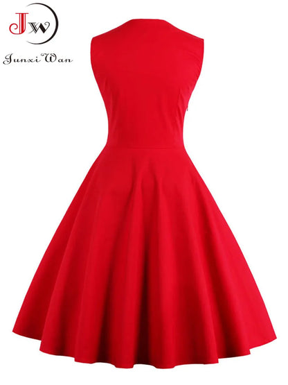 Abito da donna S-5XL, stile retrò vintage anni '50 e '60, Rockabilly, a pois, modello swing, Pin Up, per feste estive, elegante, tunica, Vestidos, casual.
