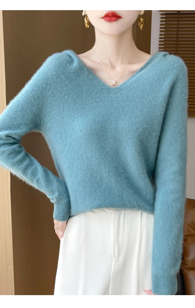Abbigliamento donna autunno inverno colletto con cappuccio pullover maglione di lana merino 100% nuova moda top in cashmere che tocca il fondo maglieria morbida