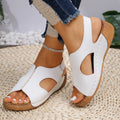 Sandali con Zeppa Donna Scarpe con Plateau in Pelle Sintetica Peep Toe Sandali Estivi Casuali da Spiaggia con Chiusura a Strappo Calzature Comode per Camminare Moda Donna Estate Eleganti