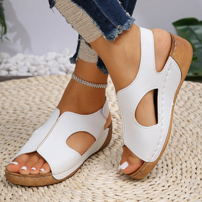 Damen Keilsandalen Plateauschuhe aus Kunstleder Peep Toe Sommer Casual Strandsandalen mit Klettverschluss Bequeme Wanderschuhe Mode Damen Sommer Elegant
