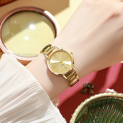 Set da 2 pezzi orologio da donna di lusso quadrante semplice cinturino cavo moda braccialetto in oro orologio da polso al quarzo orologi da donna per studenti Reloj Mujer