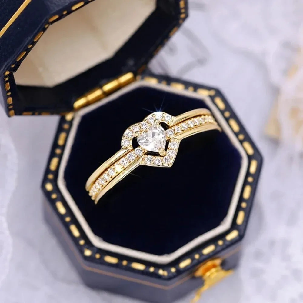 Anello Nuziale Romantico in Argento Sterling 925, Gioiello Femminile con Cuore Brillante in Zirconia, Accessorio per Dito, Anello di Fidanzamento