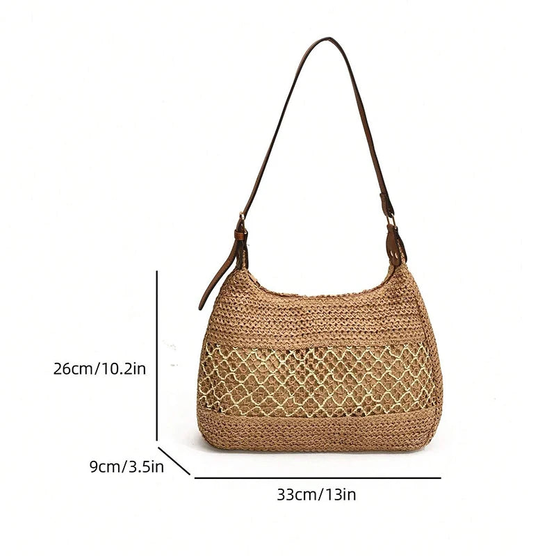 Borsa a Spalla da Donna con Tracolla Regolabile, Borsa da Viaggio in Paglia Intrecciata, Borsa a Mano alla Moda, Borsa Estiva Quotidiana da Donna