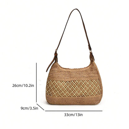 Borsa a Spalla da Donna con Tracolla Regolabile, Borsa da Viaggio in Paglia Intrecciata, Borsa a Mano alla Moda, Borsa Estiva Quotidiana da Donna