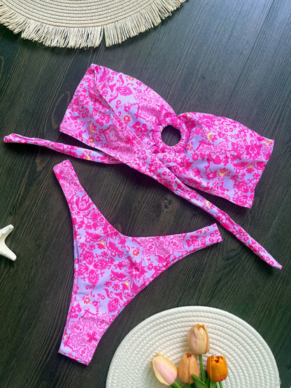 Sexy bunter floraler Bandeau-Bikini Damen-Badeanzug Damen-Bademode zweiteiliger Bikini-Set Badeanzug Schwimmdame