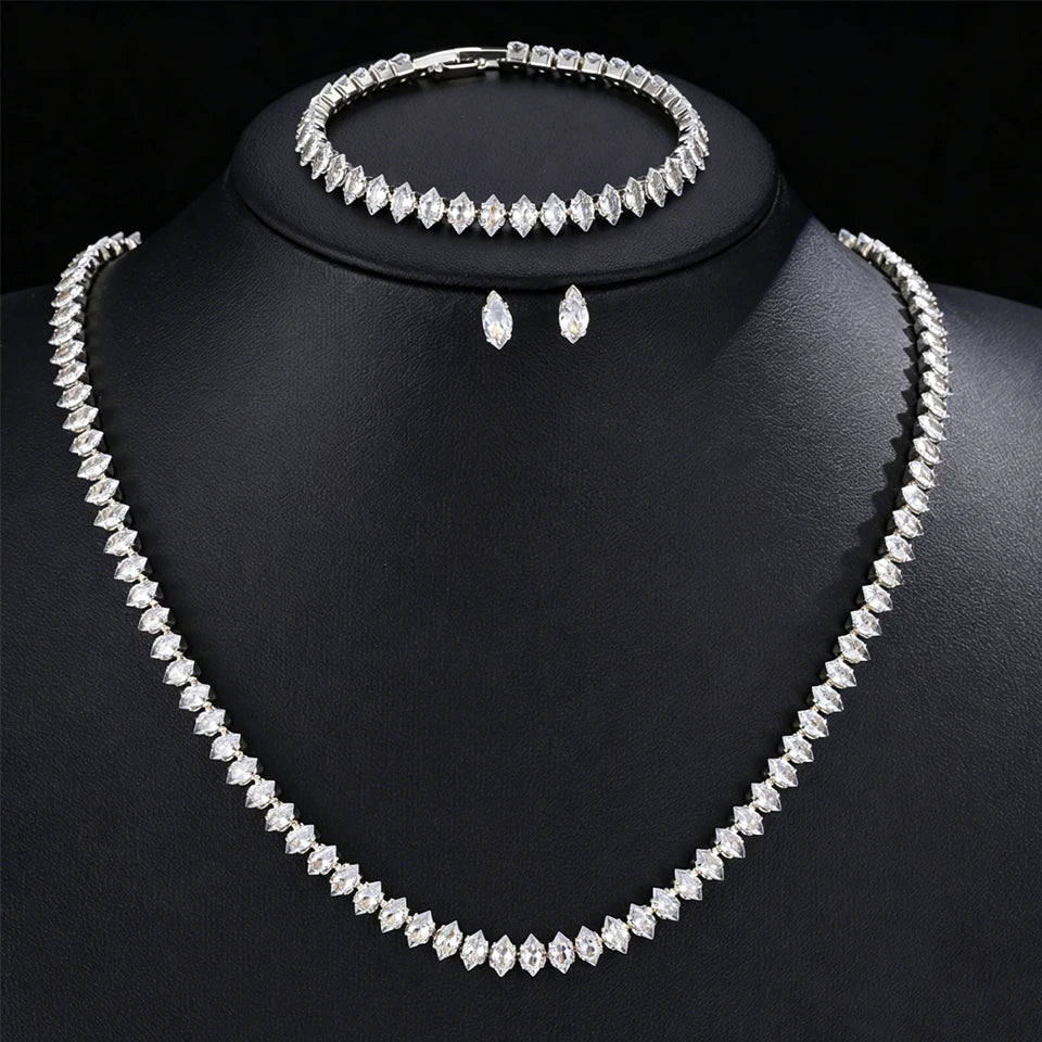 ZAKOL Gorgeous Buling AAA Clear Round Cubic Zirconia Collana da sposa Orecchini Set di gioielli da festa per le donne