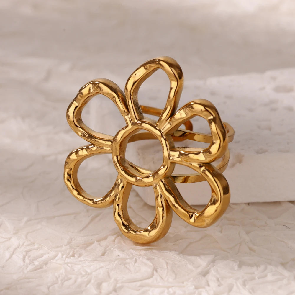 Anelli con fiori grandi esagerati in acciaio inossidabile per le donne Anello da dito con girasole color oro Regalo di gioielli estetici di moda femminile