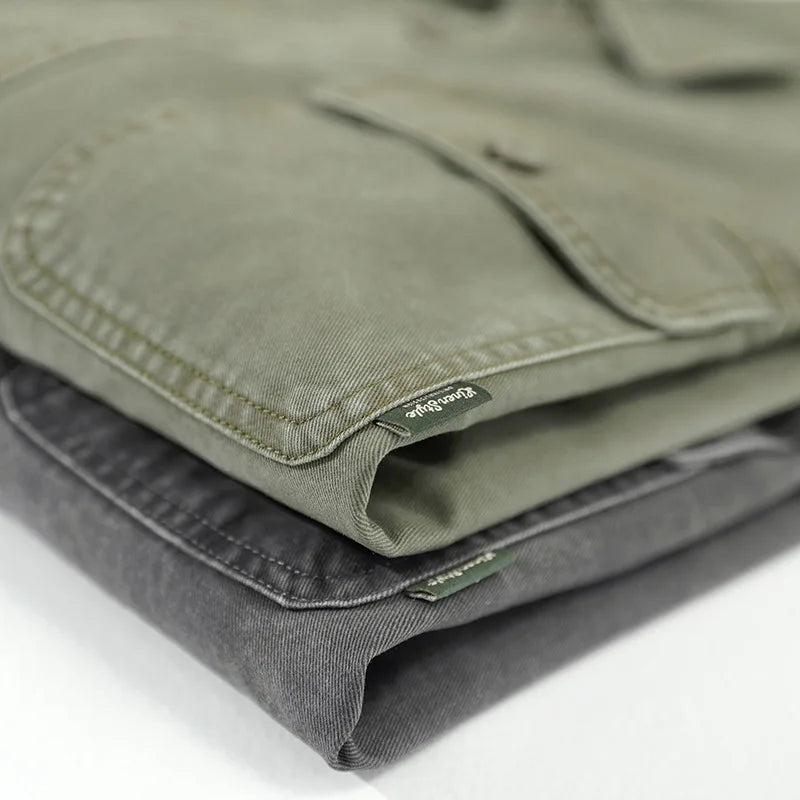 Camicia cargo vintage patchwork multitasche da uomo moda autunno inverno tinta unita manica lunga 100% cotone camicetta ampia quotidiana
