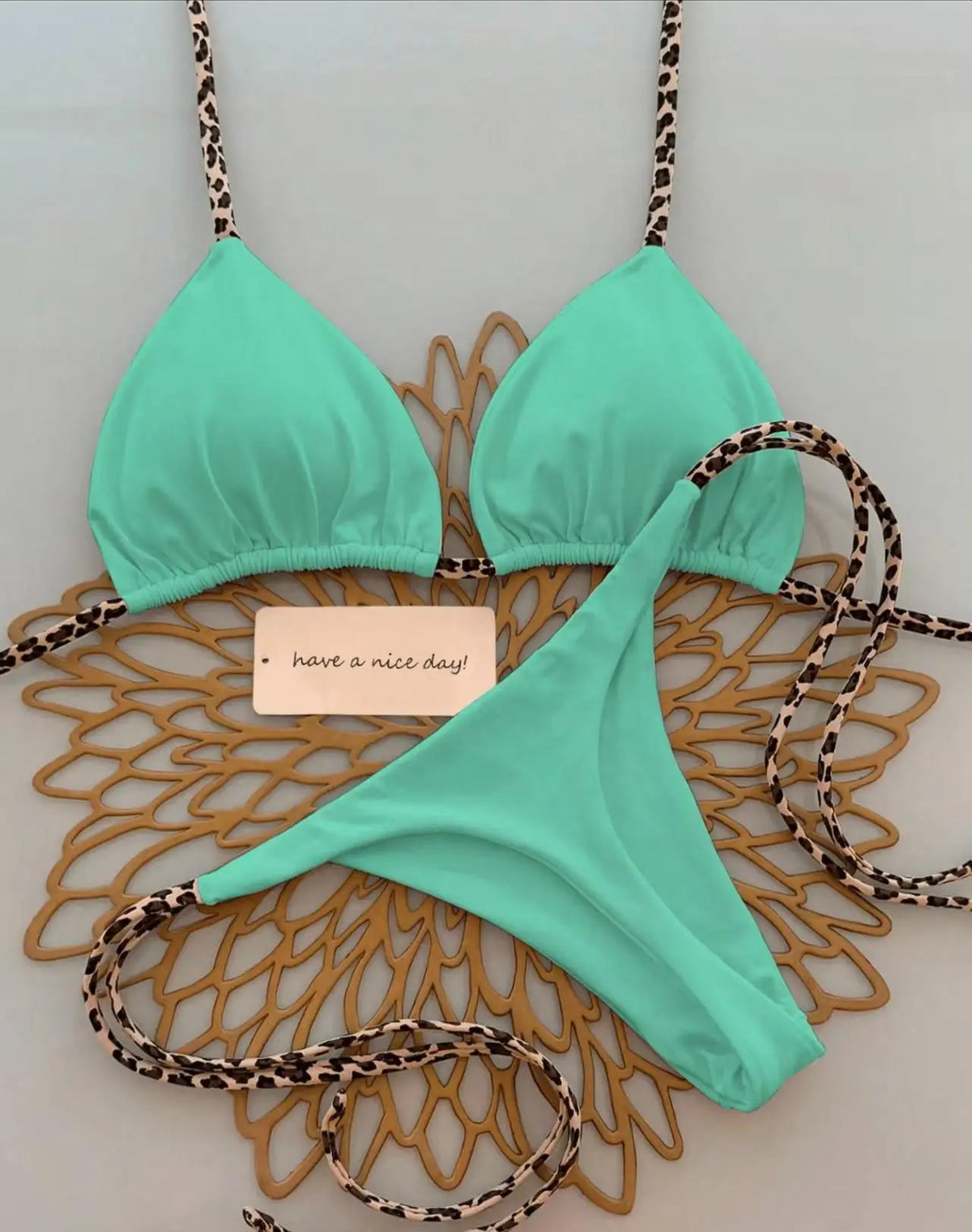 Sexy Bikini Women's Swimsuit Strap Halter Neck Triangle Cup Beachwear Pure Color Cheeky Two Piece Swimsuits Bathing Swimwear