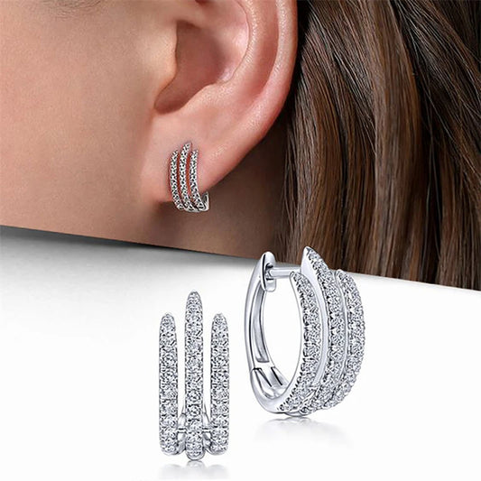 Huitan Orecchini a cerchio semplici a tre linee con artiglio Orecchini a cerchio mini in cristallo di lusso con zirconi cubici per le donne Gioielli di moda moderni