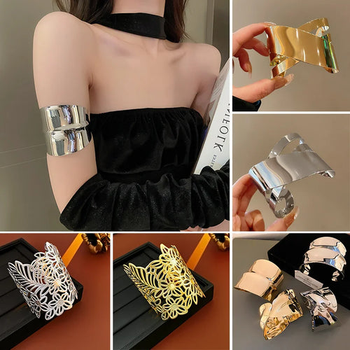 Bracciale in lega geometrica multistrato con anello in metallo per donna Accessori per gioielli da festa di lusso con anello da braccio stile esagerato e fresco