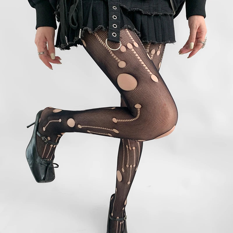 Donna Ragazze Moda Punk Gotico Calze a rete Serpente Teschio a righe Maglia Collant Mutandine Lolita Plus Size Collant Leggings