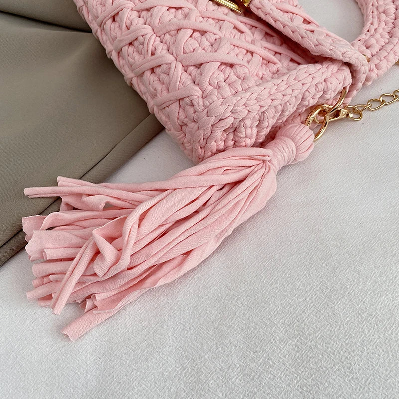 Borsa a Mano da Donna in Maglia Uncinetto, Borsa a Spalla Artigianale in Filato Intrecciato, Borsa Grande Capacità per Spiaggia, Vacanze Estive, Shopping e Viaggi