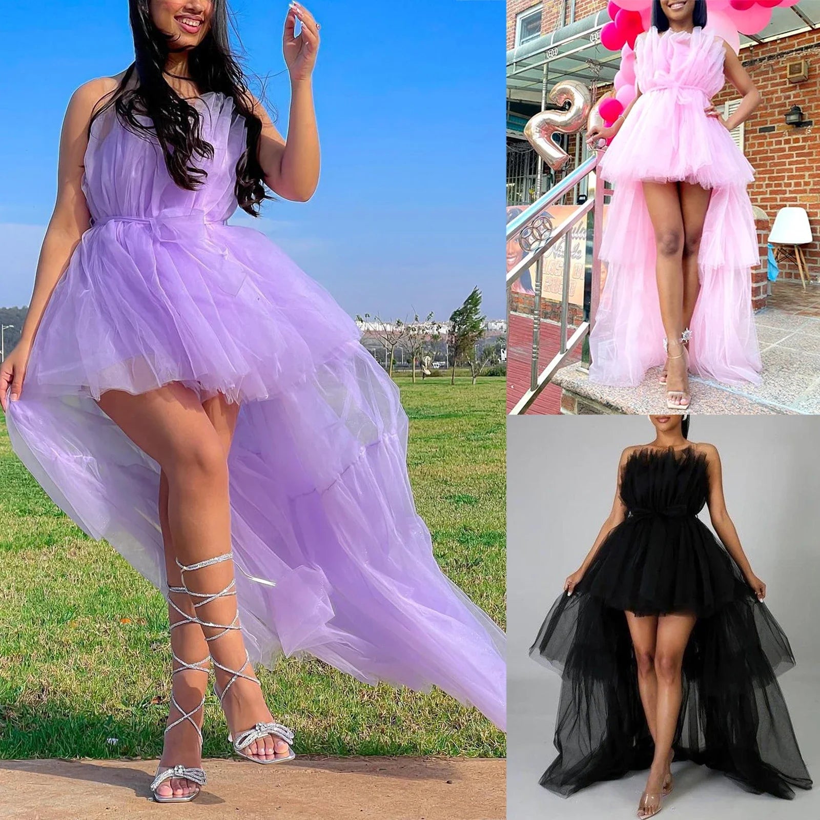 Elegante abito da cerimonia nuziale in tulle a rete per donna senza spalline con spalle scoperte abiti da sera a vita alta abiti da ballo per occasioni formali