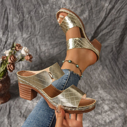 Sandales d'été légères à talons hauts pour femmes, nouvelles sandales élégantes à bout ouvert et talon épais, mules décontractées à bride arrière pour femmes 2026