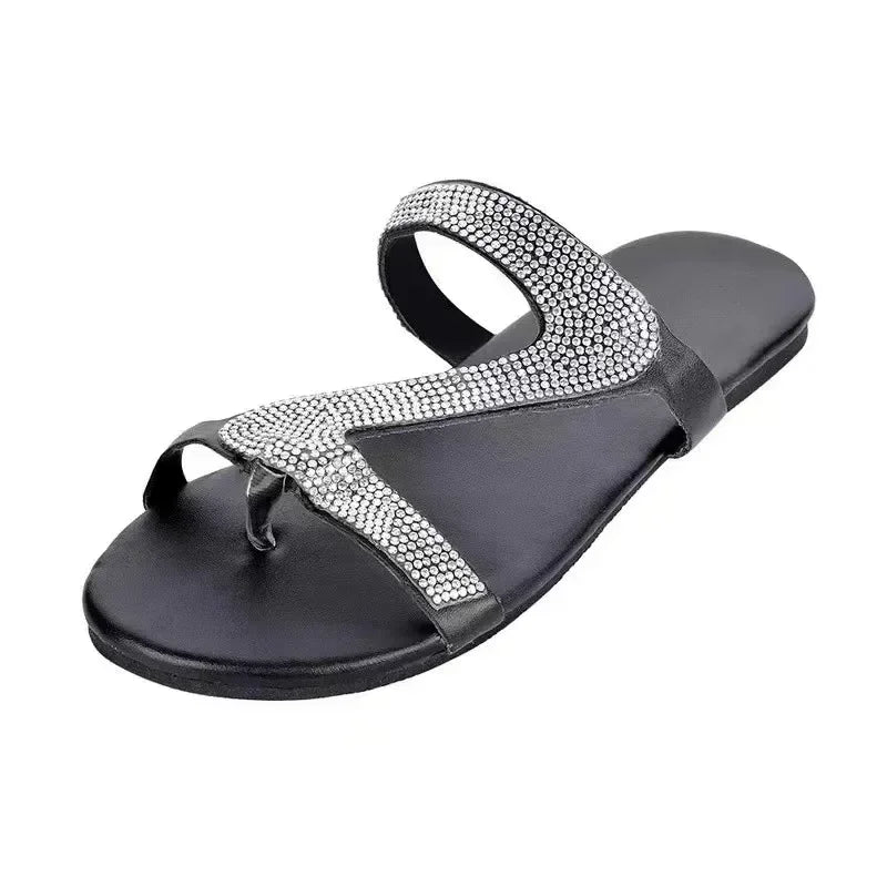 Sandales sexy pour femmes Plage d'été Bouche peu profonde Strass Défilé de mode pour femmes Chaussures confortables et légères Sandales féminines
