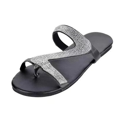 Sandales sexy pour femmes Plage d'été Bouche peu profonde Strass Défilé de mode pour femmes Chaussures confortables et légères Sandales féminines