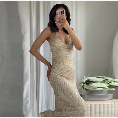 Abito corto senza maniche scintillante da donna con tutti i strass Abiti sexy senza spalline alla moda per donna Estate Nuovo outfit streetwear