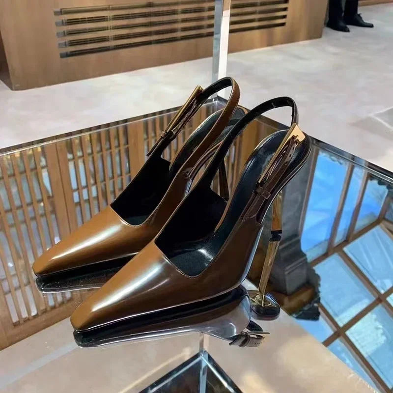 New Autumn 2024 Square Toe Slim Heel Retro Toe Women's Shoes with Patent Leather High-heeled Sandals