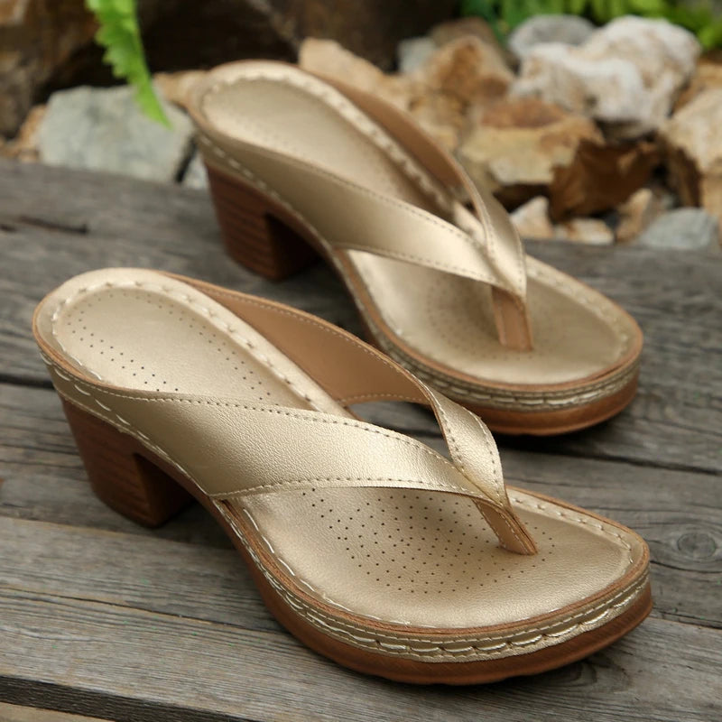 Sandales d'été pour femmes de haute qualité, nouvelle mode, couleur unie, bout ouvert, talons hauts, décontractées, tongs de plage, Zapatos Mujer