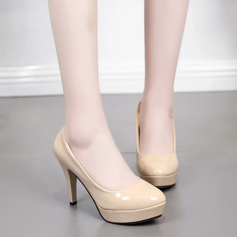 Sexy high heels large size women's spring and summer patent leather fashion round toe stiletto wedding shoes women's shoes