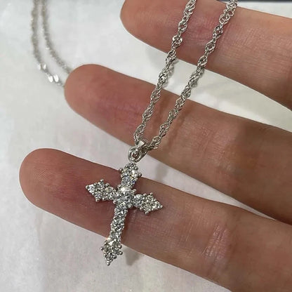 Collier pendentif croix zircon cristal brillant pour femmes filles punk couleur argent collier chaîne fine bijoux de fête cadeau d'anniversaire