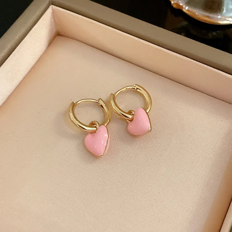 Orecchini a Cuore Rosso Carini per Donne e Ragazze, Orecchini a Cerchio Semplici e Lisci, Orecchini Geometrici alla Moda, Gioielli Rotondi per Feste