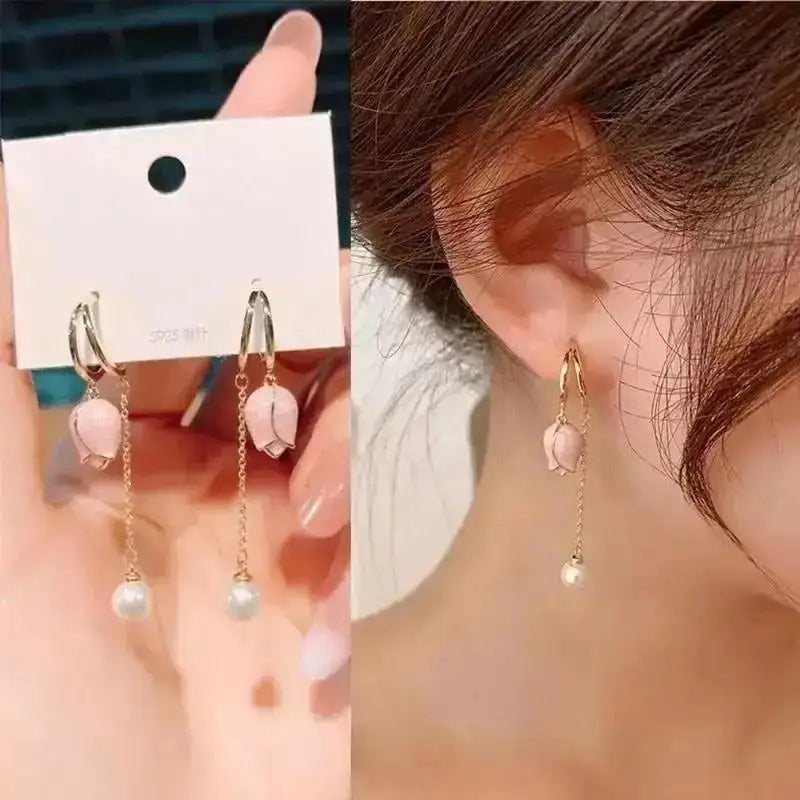 925 Ago D'argento Coreano Moda Perla Nappa Orecchini Per Le Donne Gioielli 2024 di Tendenza delle Nuove Donne di Lusso Zircone Orecchini di Perle