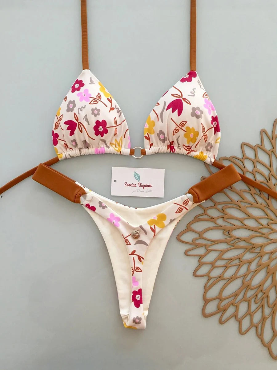 Nouveau maillot de bain brésilien sexy à lacets imprimé pour femmes 2026 Micro maillot de bain dos nu Biquini Maillots de bain Tanga