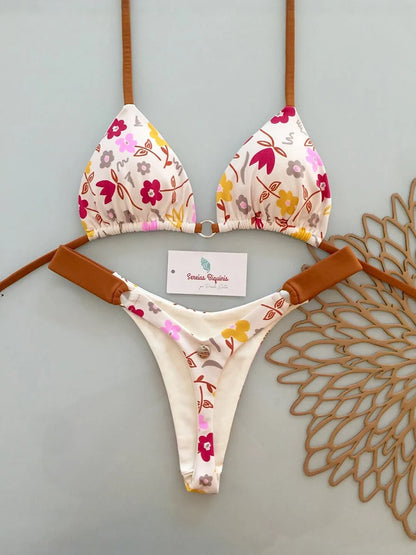 Nouveau maillot de bain brésilien sexy à lacets imprimé pour femmes 2026 Micro maillot de bain dos nu Biquini Maillots de bain Tanga