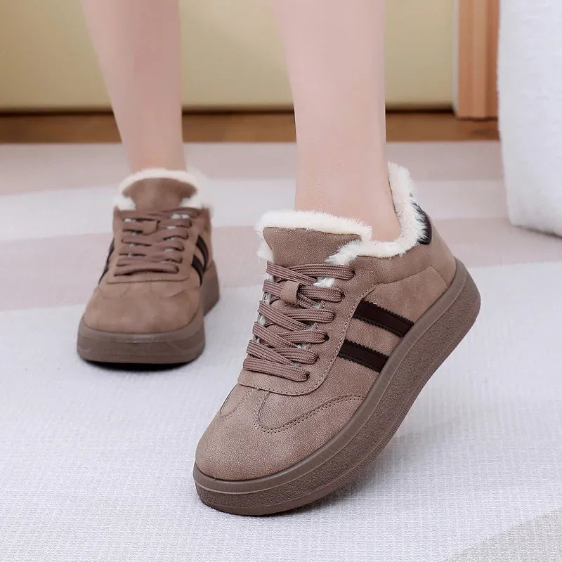 Stivali da neve da donna per l'inverno, con fodera in pile, scarpe basse casual, impermeabili, antiscivolo, resistenti, comode e calde, scarpe da donna in stile retrò.