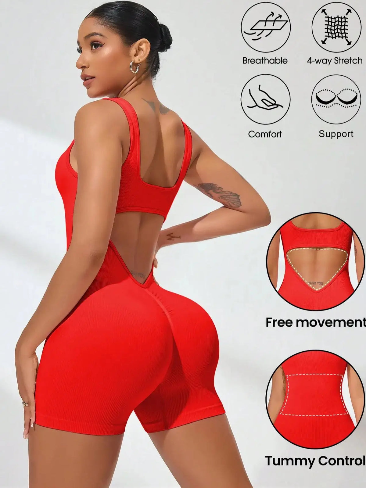 Tuta Sportiva Sexy con Schiena a V e Arricciatura, Senza Maniche, per Donna, Abbigliamento Casual e da Yoga