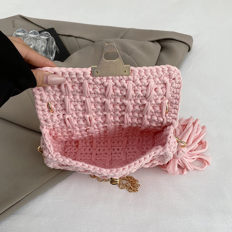 Borsa a Mano da Donna in Maglia Uncinetto, Borsa a Spalla Artigianale in Filato Intrecciato, Borsa Grande Capacità per Spiaggia, Vacanze Estive, Shopping e Viaggi