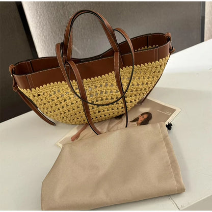 Borsa da donna in paglia intrecciata 2in1 Borsa da ascella in paglia con tracolla regolabile Borsa a tracolla per gnocchi di grande capacità per borsa a secchiello da spiaggia estiva