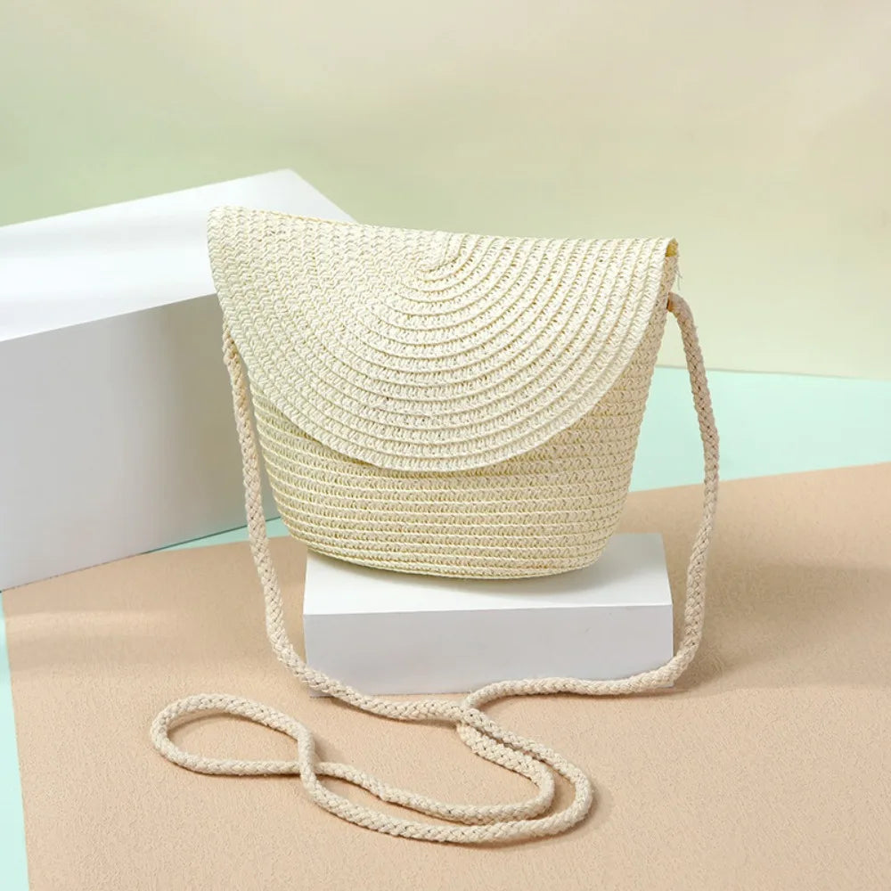 Borsa a tracolla in paglia a forma di conchiglia intrecciata a mano Borsa a tracolla per bambini Borsa da spiaggia estiva in paglia Portafoglio per busta per ragazze Wowen