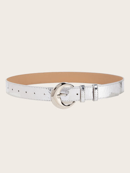 Cintura con fibbia argentata in pelle a specchio di nuova moda Jeans decorativi con cintura da donna retrò semplice e versatile con stile alla moda