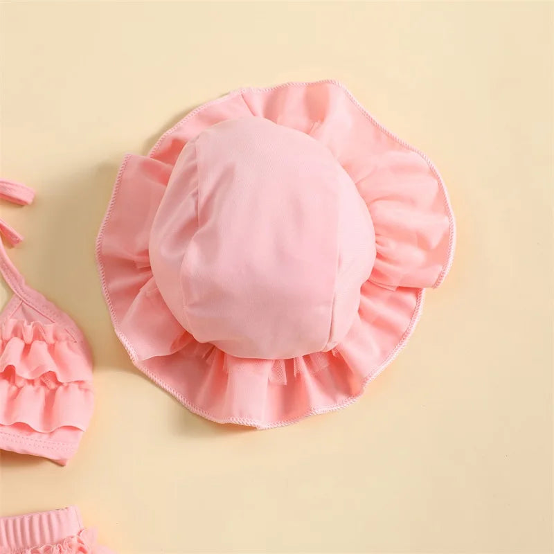 Tregren 0-24M neonate 3 pezzi bikini Set con berretti da bagno Ruffle Bandage Bow costume da bagno Summer Swimwear Beach costume da bagno