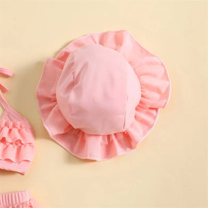 Tregren 0-24M neonate 3 pezzi bikini Set con berretti da bagno Ruffle Bandage Bow costume da bagno Summer Swimwear Beach costume da bagno