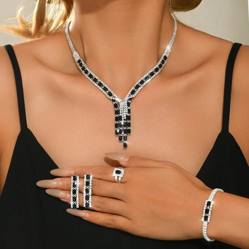 Fashion Jewelry Set For Women Party Gift Simply Wedding Bridal 4PCS Jewelry Necklace Earring Bracelet Ring Evening Gown Accessor