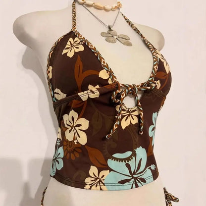 2Pcs/Set Fashion Summer Y2k Beach Bikini Punk Harajuku Women Swimsuit Vintage Goth Bikini Set Vacation