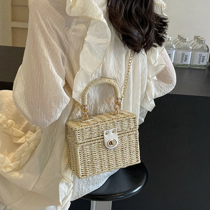 Borsa a tracolla in paglia di rattan Borsa a tracolla intrecciata a mano da donna Borsa a tracolla in paglia con scatola quadrata da spiaggia estiva per signora Bolsa Feminina