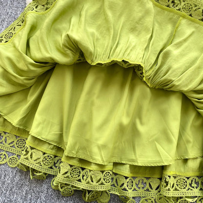 Abiti midi scavati di lusso Camicia da donna Vacanza estiva Elegante bottone monopetto Cintura in pizzo Ricamo Vestido lungo da festa