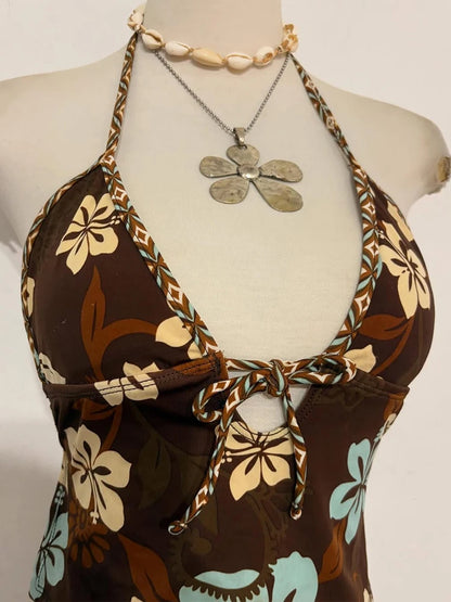 Maillot de bain deux pièces sexy pour femme au motif floral rétro, style décontracté pour la plage, nouvelle collection printemps-été 2026