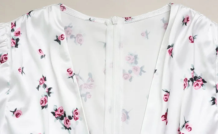 Ahagaga Mini abiti eleganti da donna Maniche corte a sbuffo Profondo scollo a V Stampa Guaina a pieghe Aderente Abiti casual floreali sexy